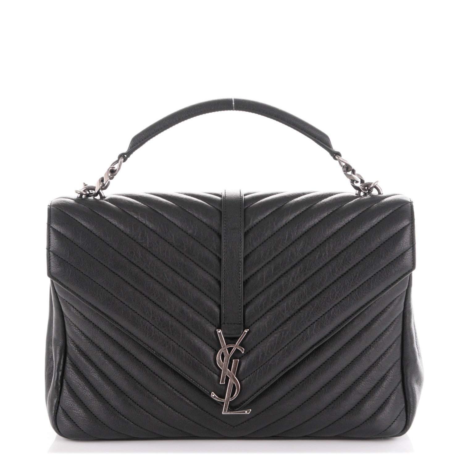 Saint Laurent Sheepskin Matelasse Chevron Monogram Large College Satchel Black 1 of 8