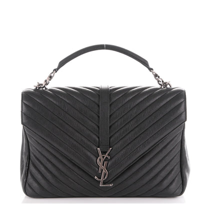Saint Laurent Sheepskin Matelasse Chevron Monogram Large College Satchel Black 1 of 8