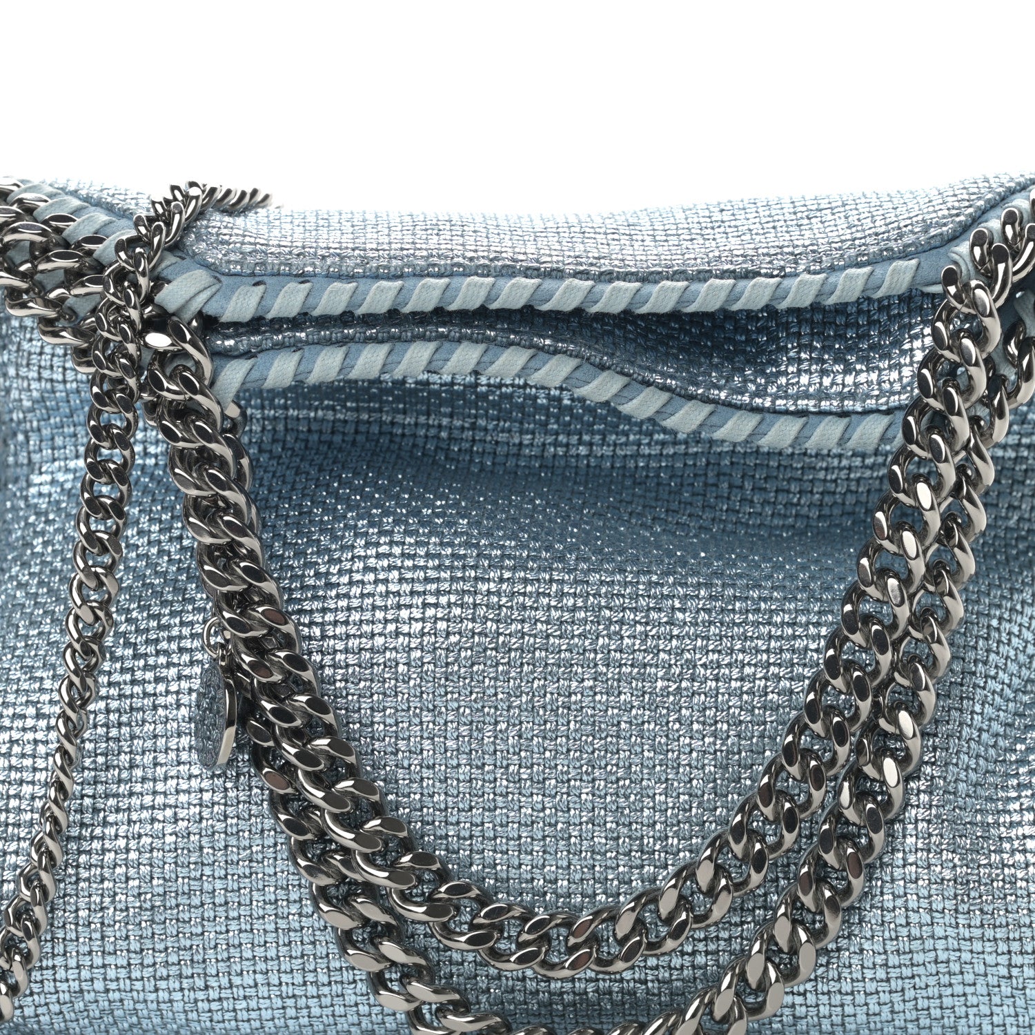 Stella McCartney Metallic Woven Boucle Fold Over Falabella Tote Light Blue 8 of 11