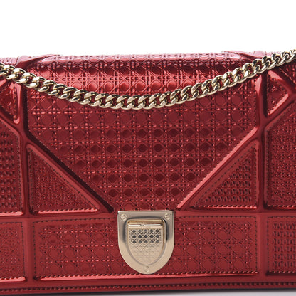 Christian Dior Metallic Patent Micro-Cannage Diorama Wallet on Chain Pouch Red 8 of 8