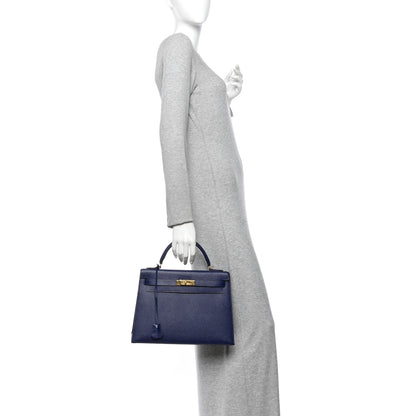 Hermes Epsom Kelly Sellier 32 Bleu Saphir 2 of 14