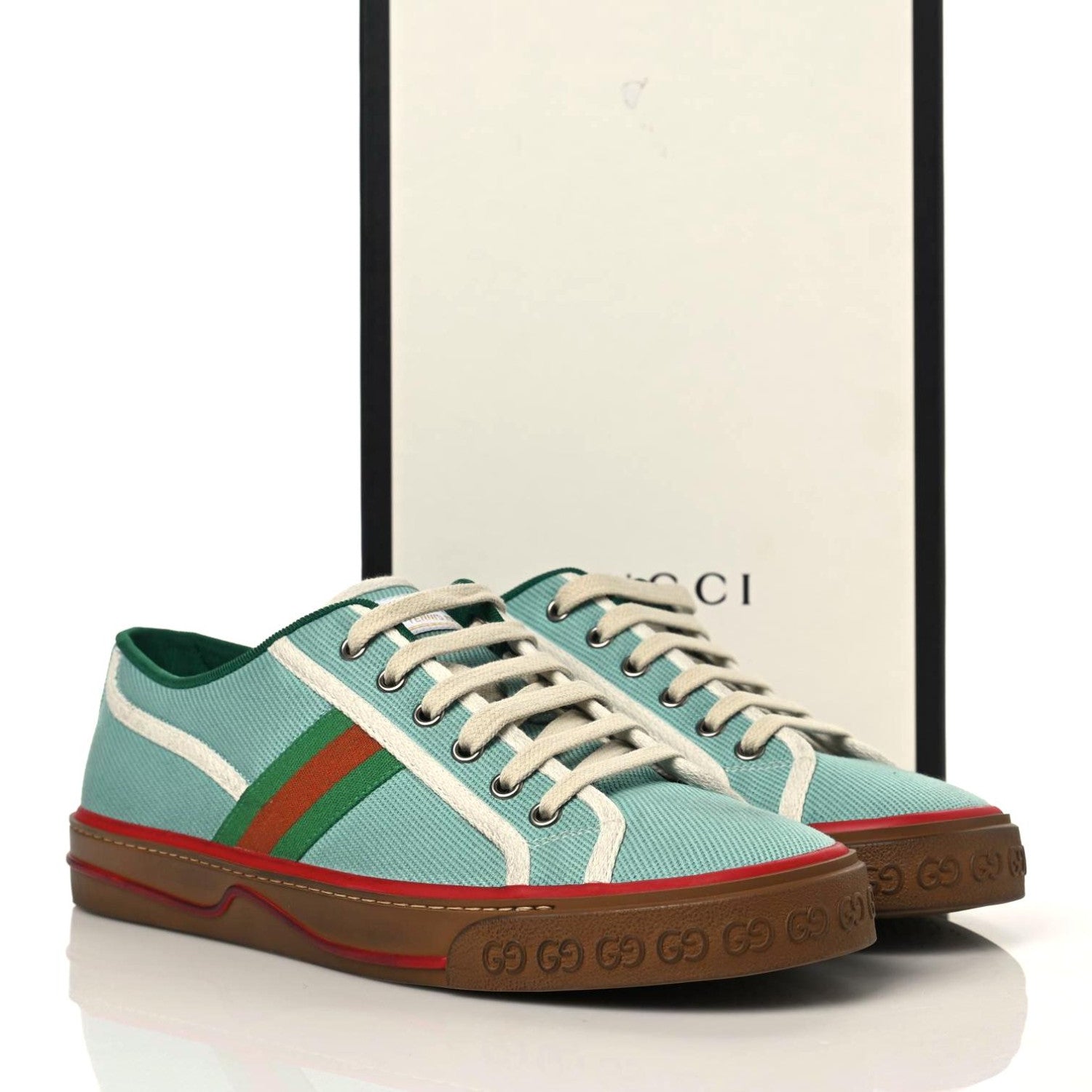 Gucci Tweed Web Mens 1977 Tennis Sneakers 8 Verdan Mystic White 5 of 10
