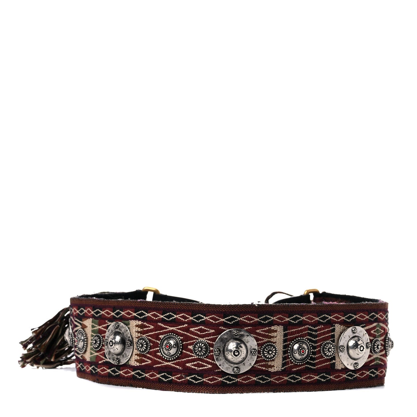 Canvas Embroidered Studded Bohemian Fringe Shoulder Strap Black Multicolor