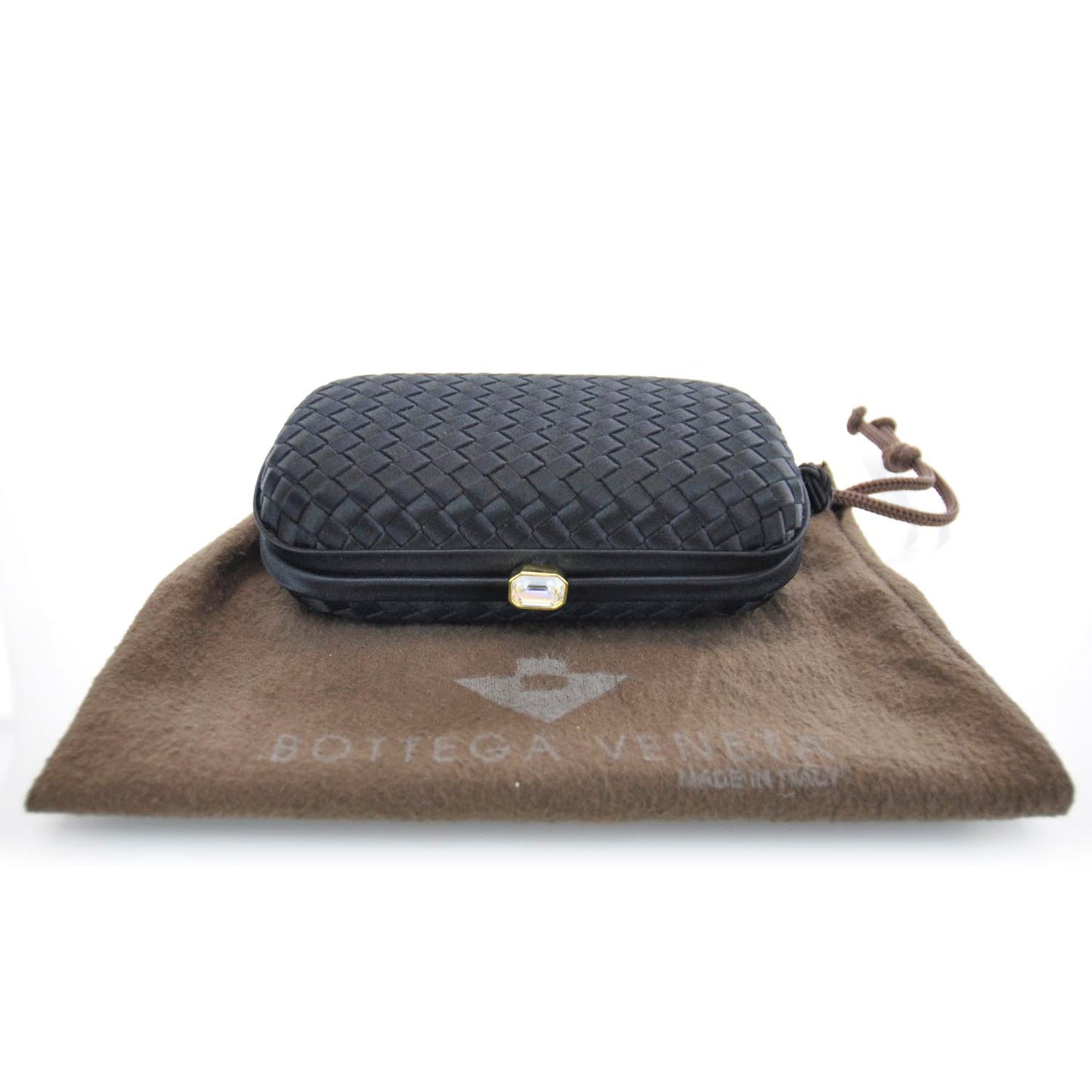 Satin Woven Evening Clutch Bag Black
