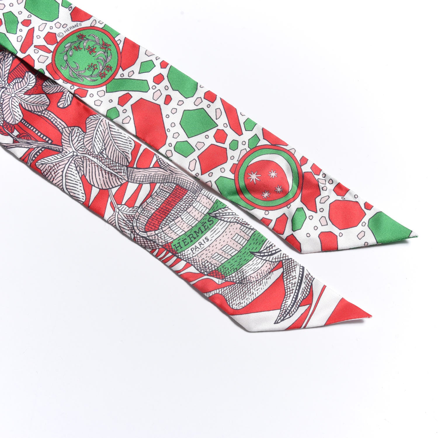 Hermes Silk La Danse Des Amazones Twilly Rouge Rose Poudre Vert 4 of 5