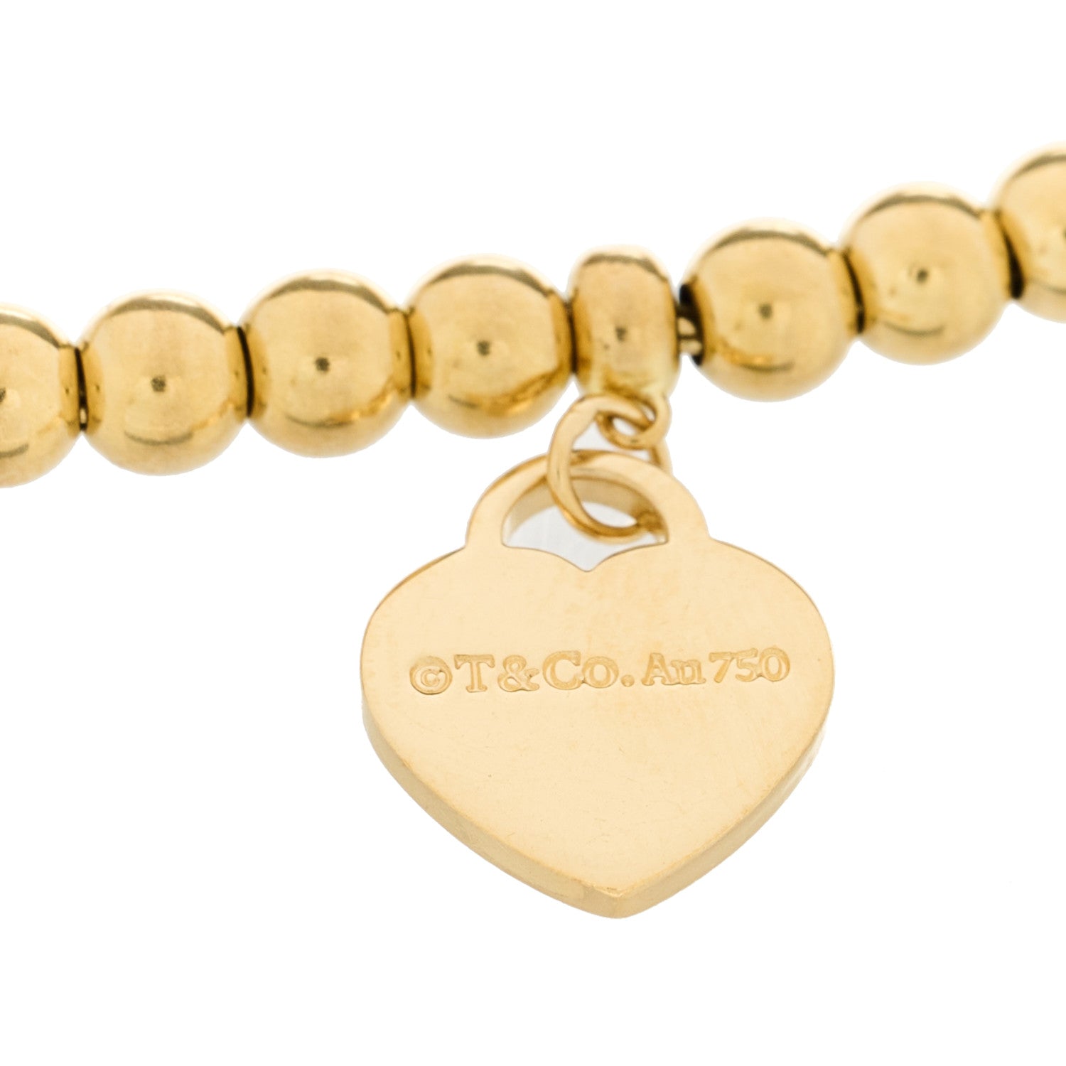Tiffany 18K Yellow Gold 4mm Return To Tiffany Bead Heart Tag Bracelet 3 of 4
