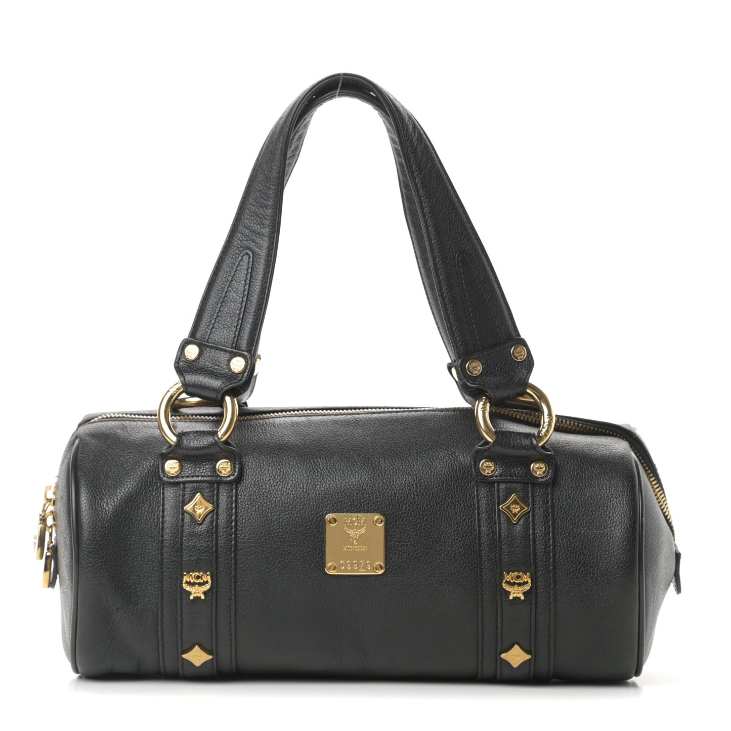 Grained Calfskin Studded Heritage Barrel Bag Black