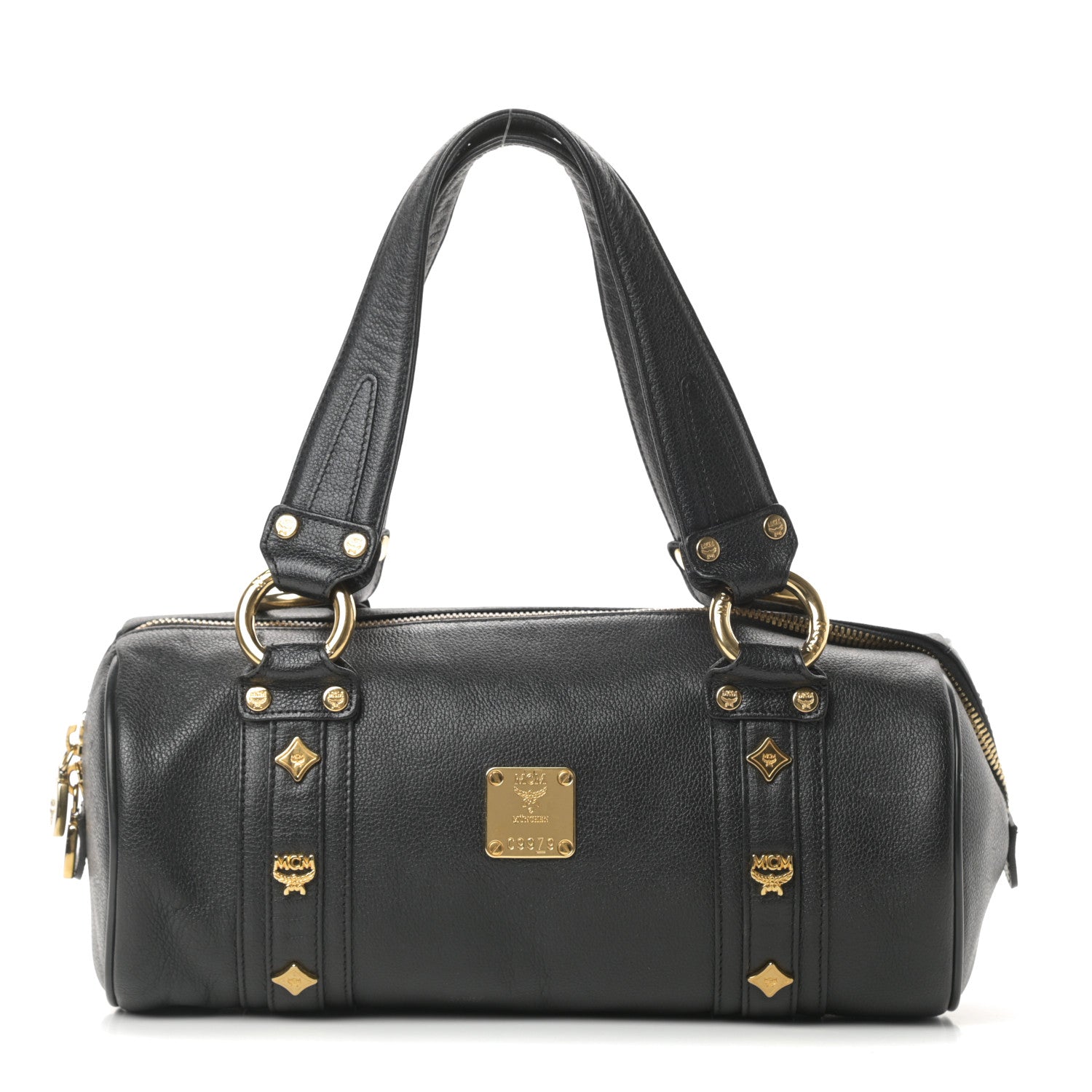 MCM Grained Calfskin Studded Heritage Barrel Bag Black 1 of 10