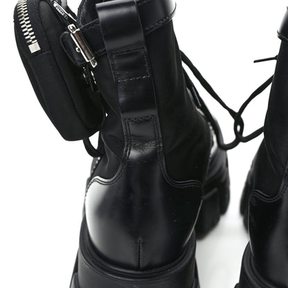 Prada Spazzolato Rois Nylon Metal Triangle Logo Monolith Pouch Pocket 55mm Boots 38.5 Black 11 of 11