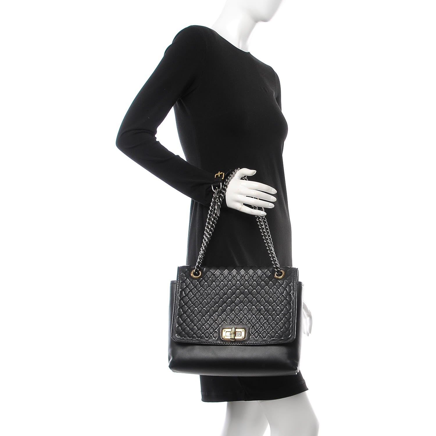 Lanvin Hammered Calfskin Medium Happy Edgy Shoulder Bag Black 3 of 8