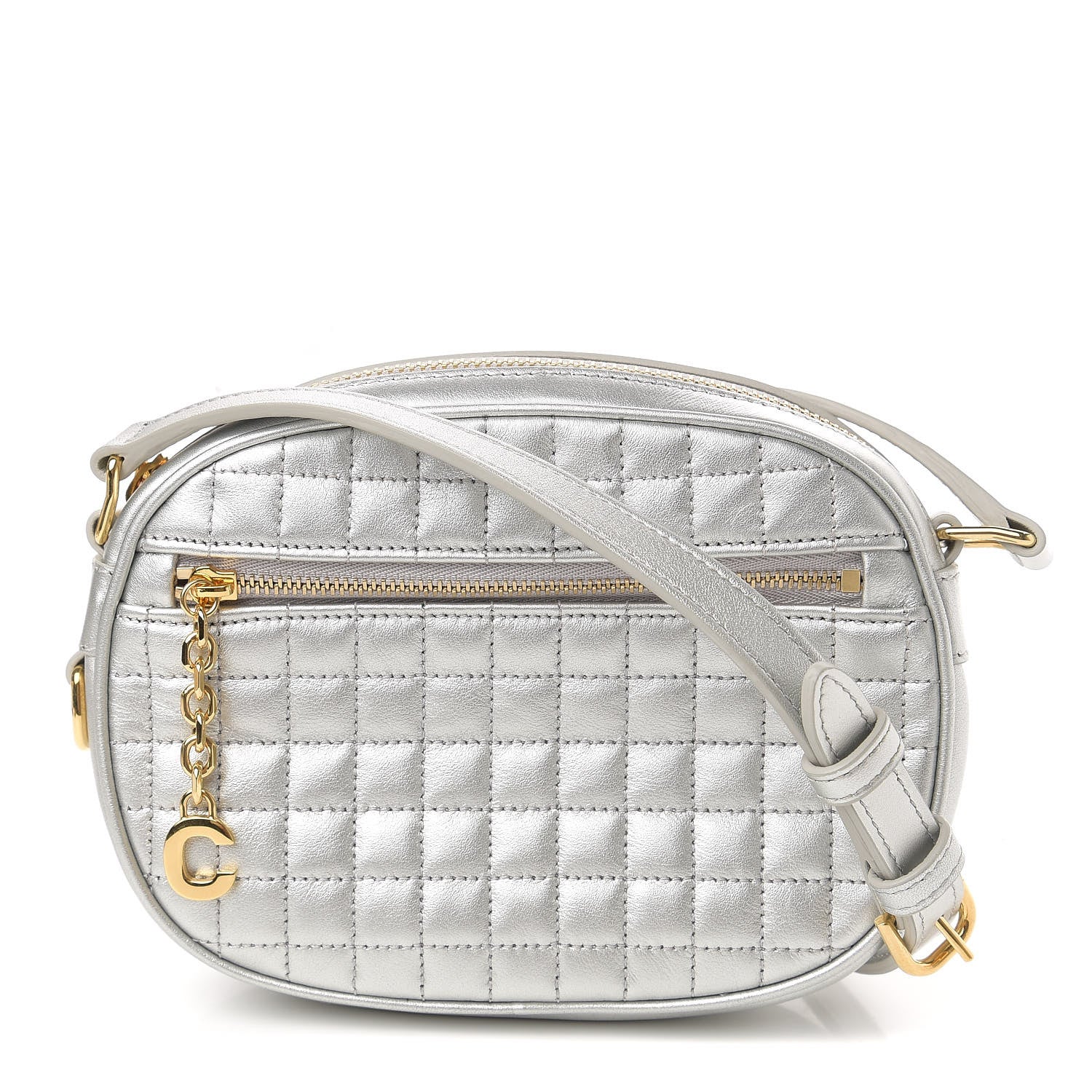 Celine Laminated Calfskin Quilted Small C Charm Bag Silver 1 of 11