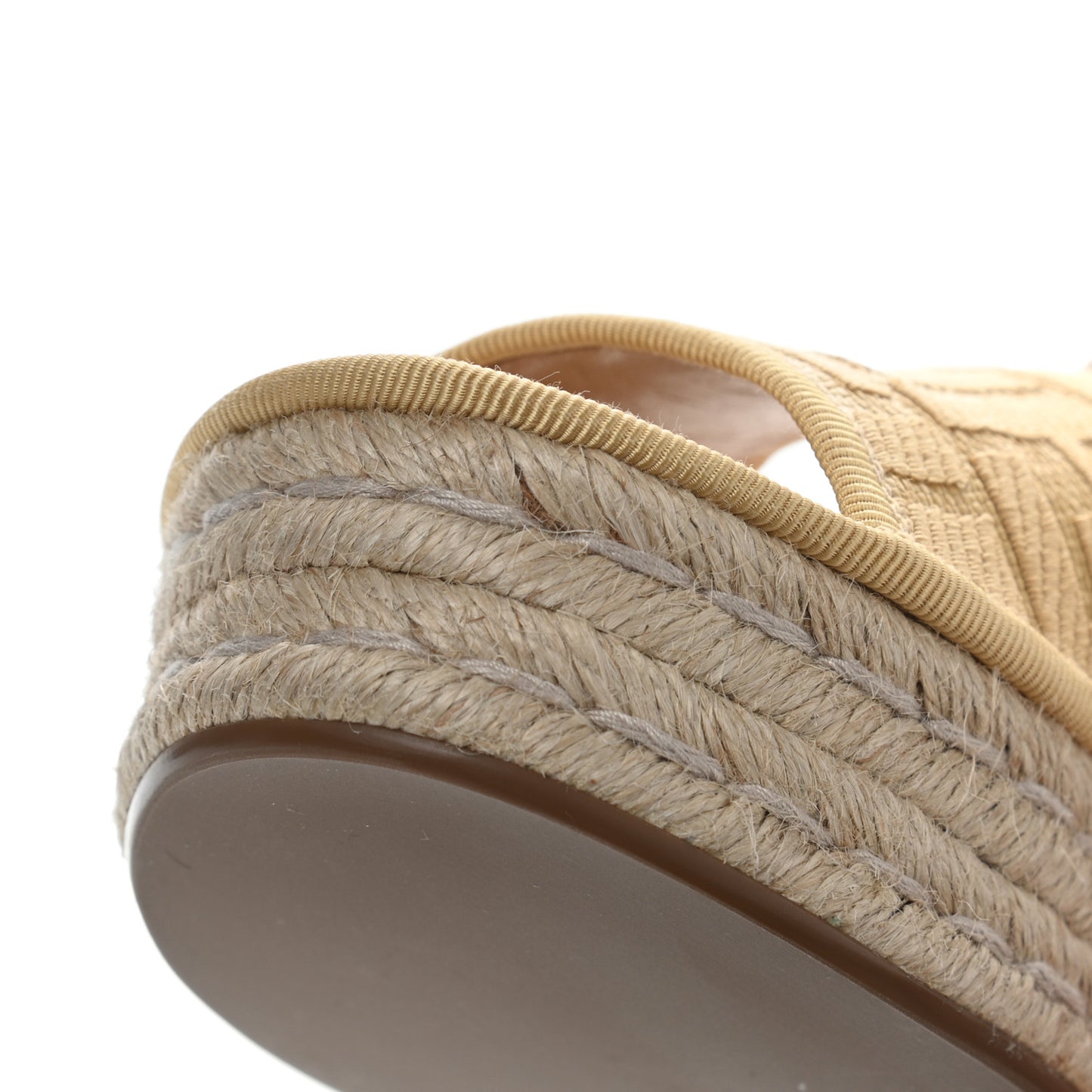 Raffia FF Embroidered Espadrille Platform Sandals 38 Natural