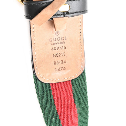 Gucci Nylon Calfskin Double G Web 40mm Belt 85 34 Green Red Black 3 of 6