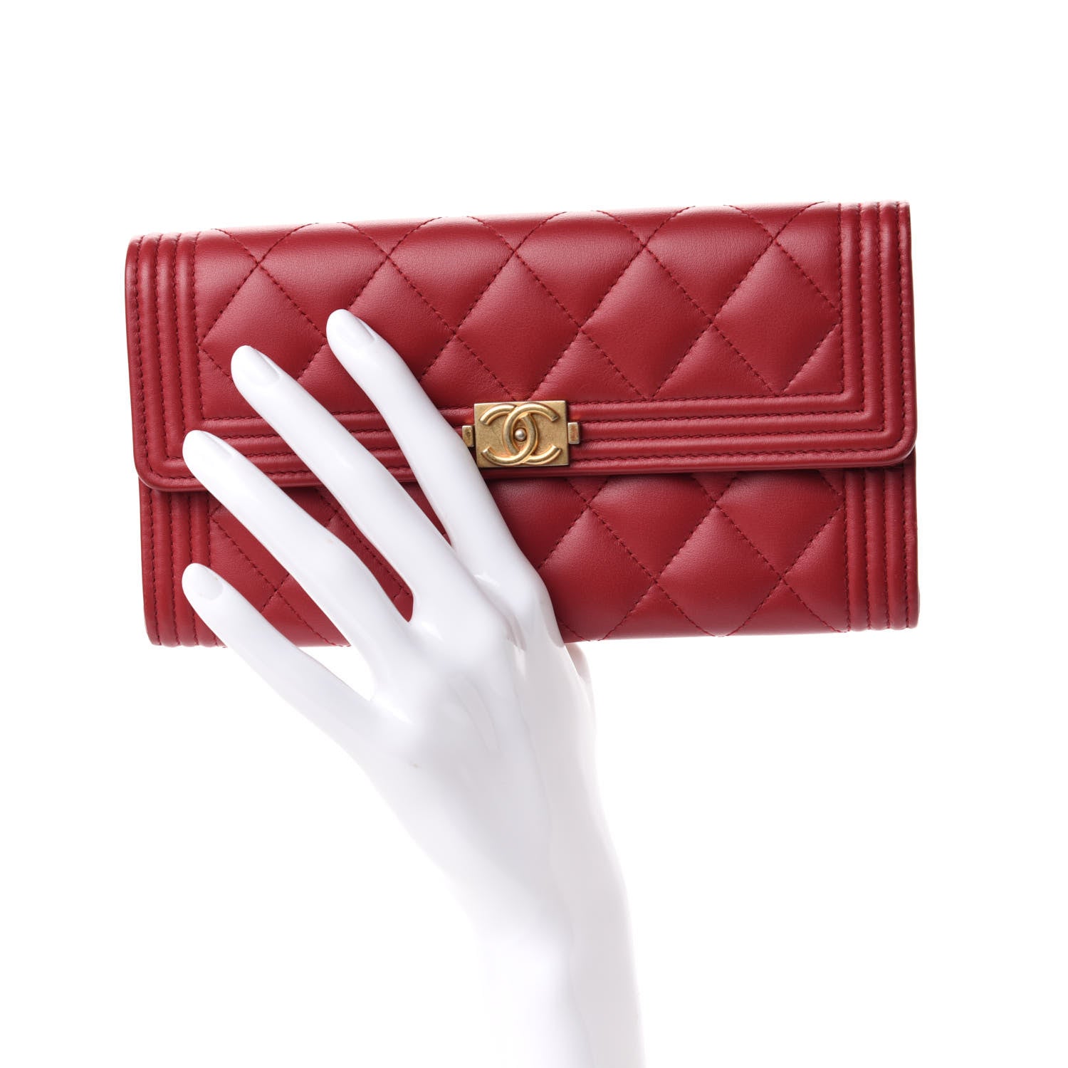 Chanel Lambskin Quilted Boy Flap Wallet Dark Red 2 of 9