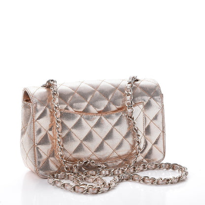 Chanel Metallic Calfskin Quilted Pixel Effect Mini Rectangular Flap Pink Gold 3 of 15