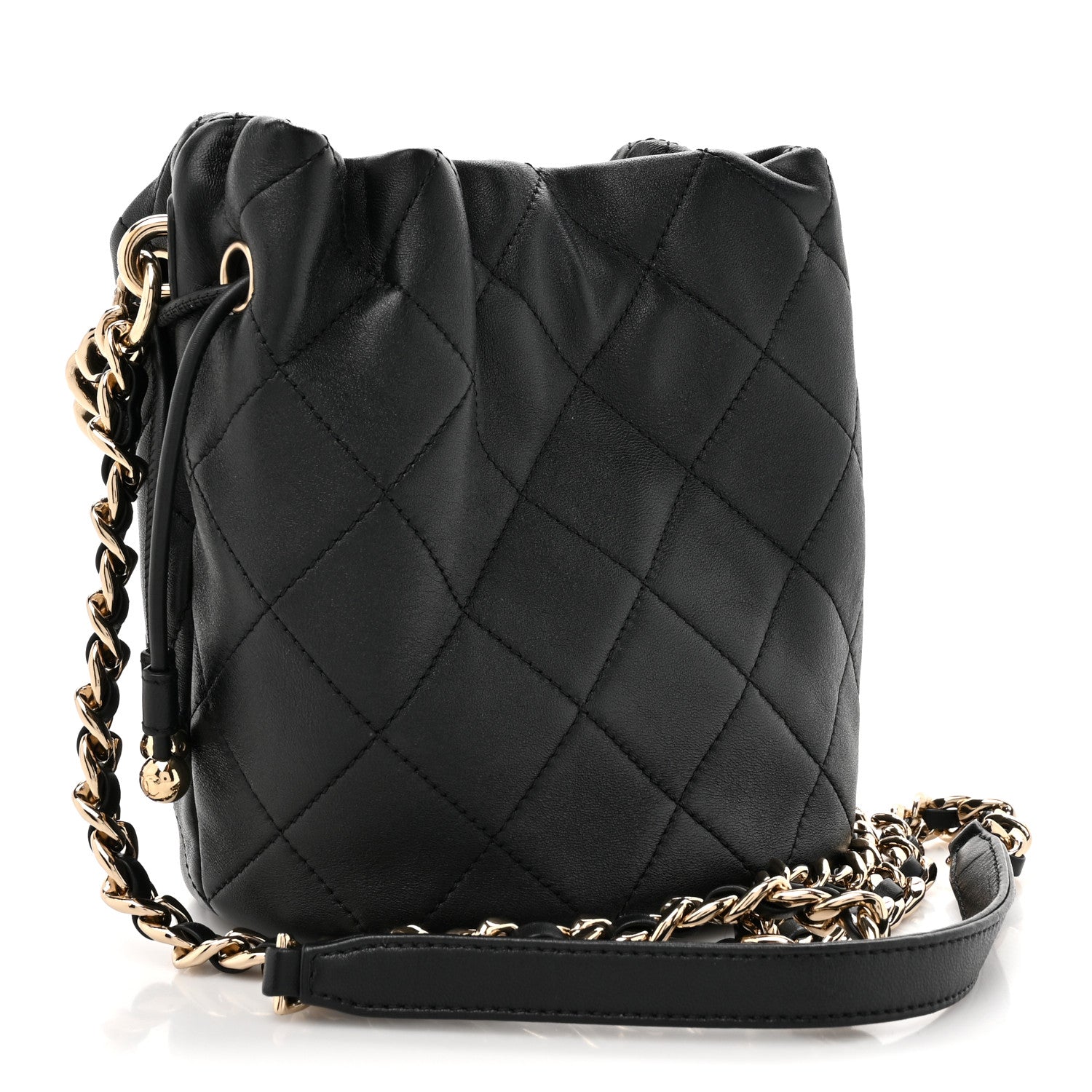 Chanel Lambskin Quilted Resin Bi-Color Chain Bucket Bag Black 3 of 11