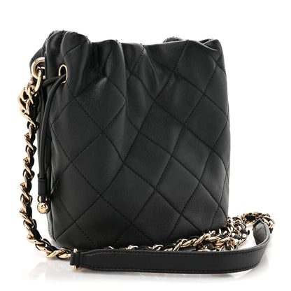 Chanel Lambskin Quilted Resin Bi-Color Chain Bucket Bag Black 3 of 10