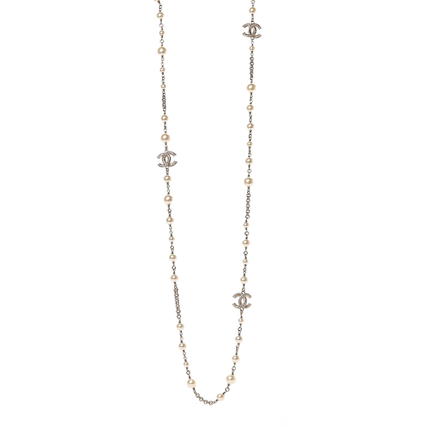 Chanel Crystal Pearl CC Long Necklace Gold 1 of 4