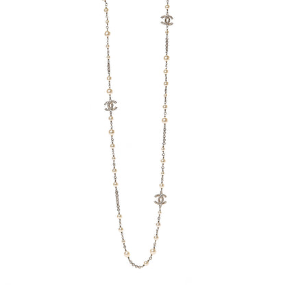Chanel Crystal Pearl CC Long Necklace Gold 1 of 4