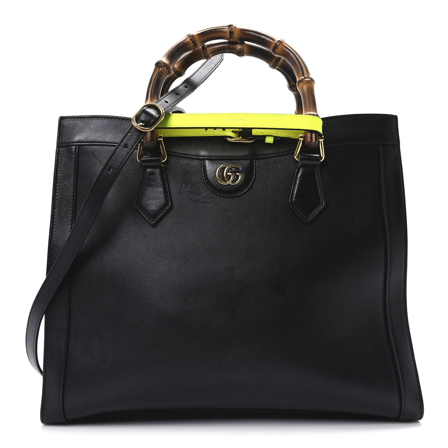 Calfskin Medium Diana Tote Bag Black Yellow Fluo