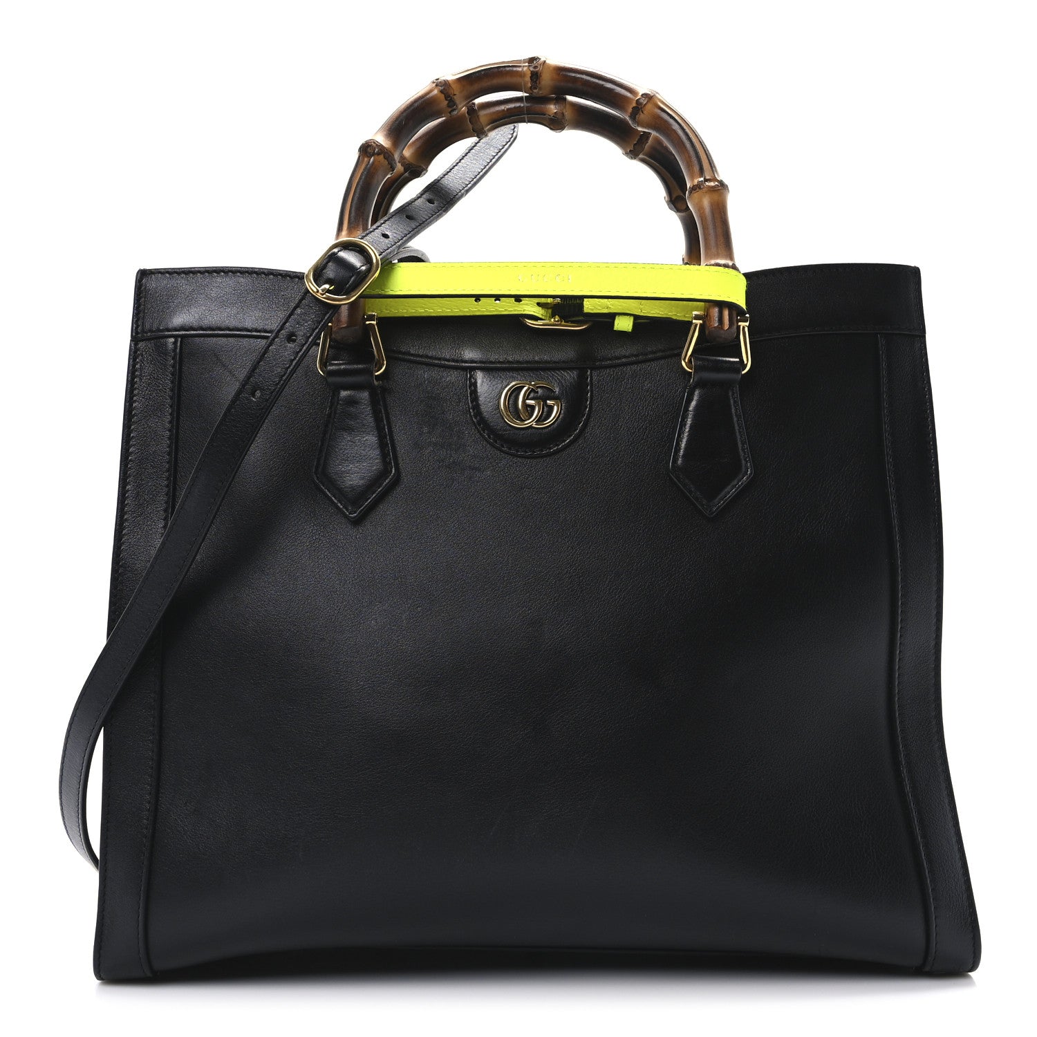 Gucci Calfskin Medium Diana Tote Bag Black Yellow Fluo 1 of 10