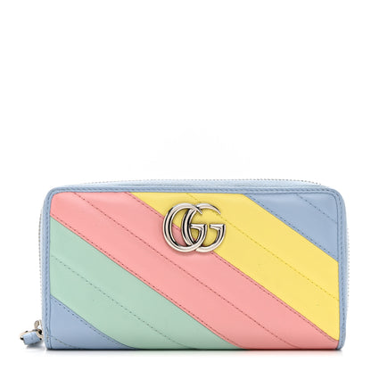 Gucci Calfskin Matelasse Diagonal GG Marmont Zip Around Wallet Multicolor Pastel 1 of 9