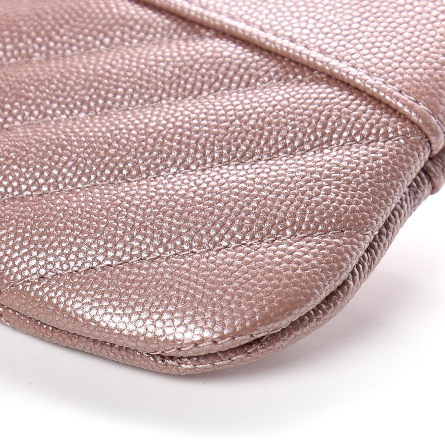 Metallic Caviar Chevron Quilted Small Vintage Mademoiselle Cosmetic Case Pink
