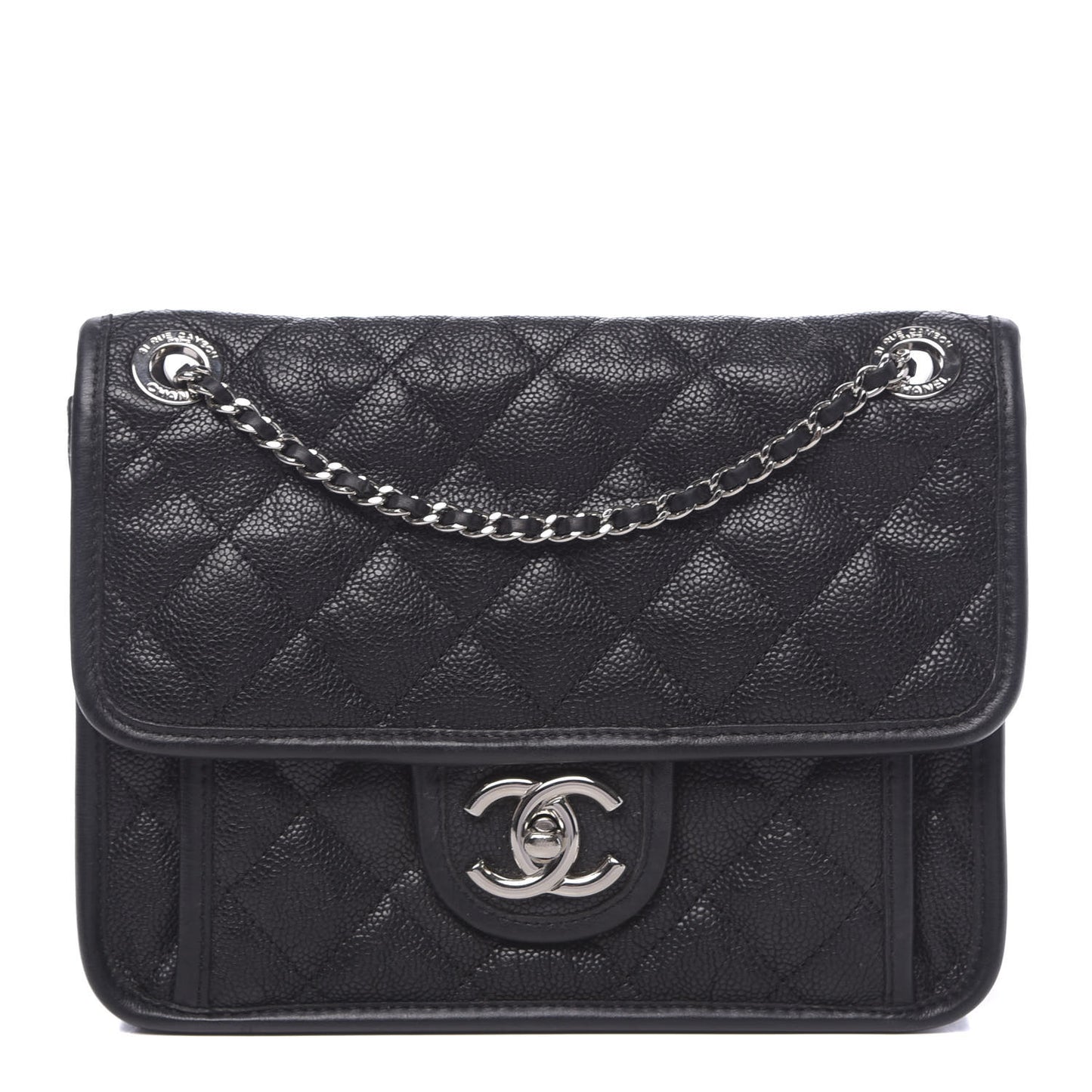Caviar Quilted Mini French Riviera Flap Black