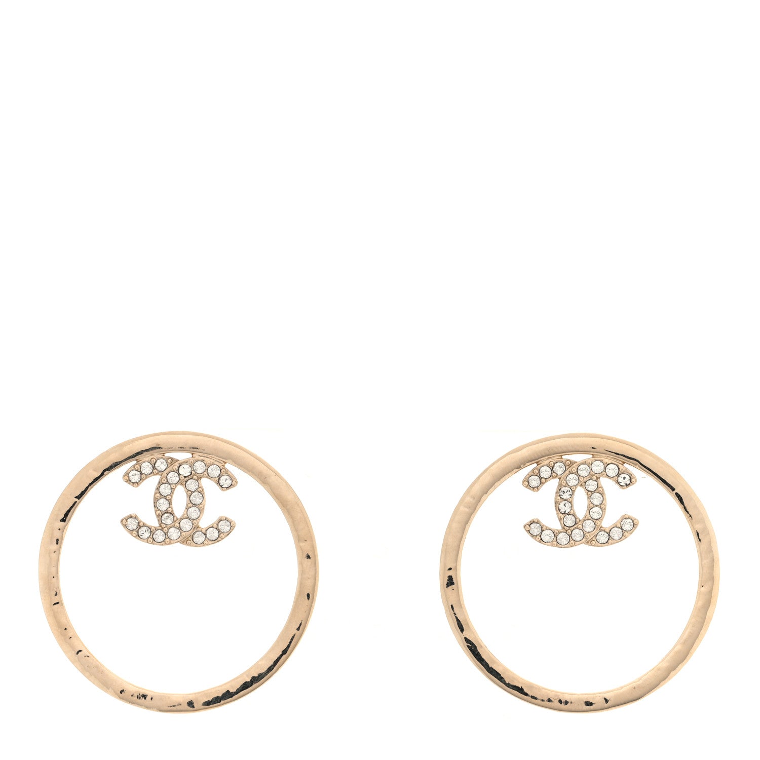 Chanel Metal Crystal CC Hoop Earrings Gold 1 of 4
