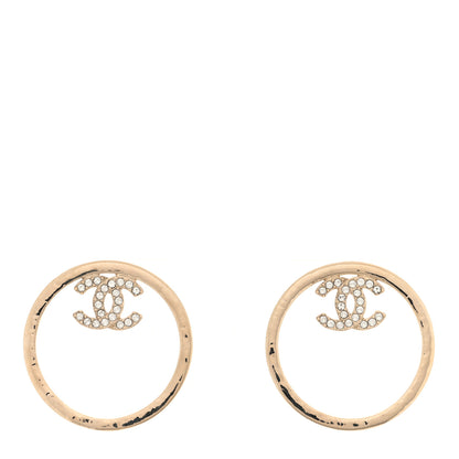 Chanel Metal Crystal CC Hoop Earrings Gold 1 of 4