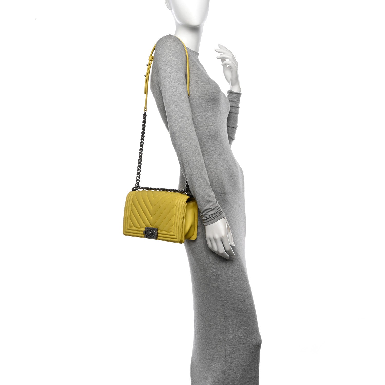 Chanel Calfskin Chevron Quilted Medium Boy Flap Yellow 2 of 14