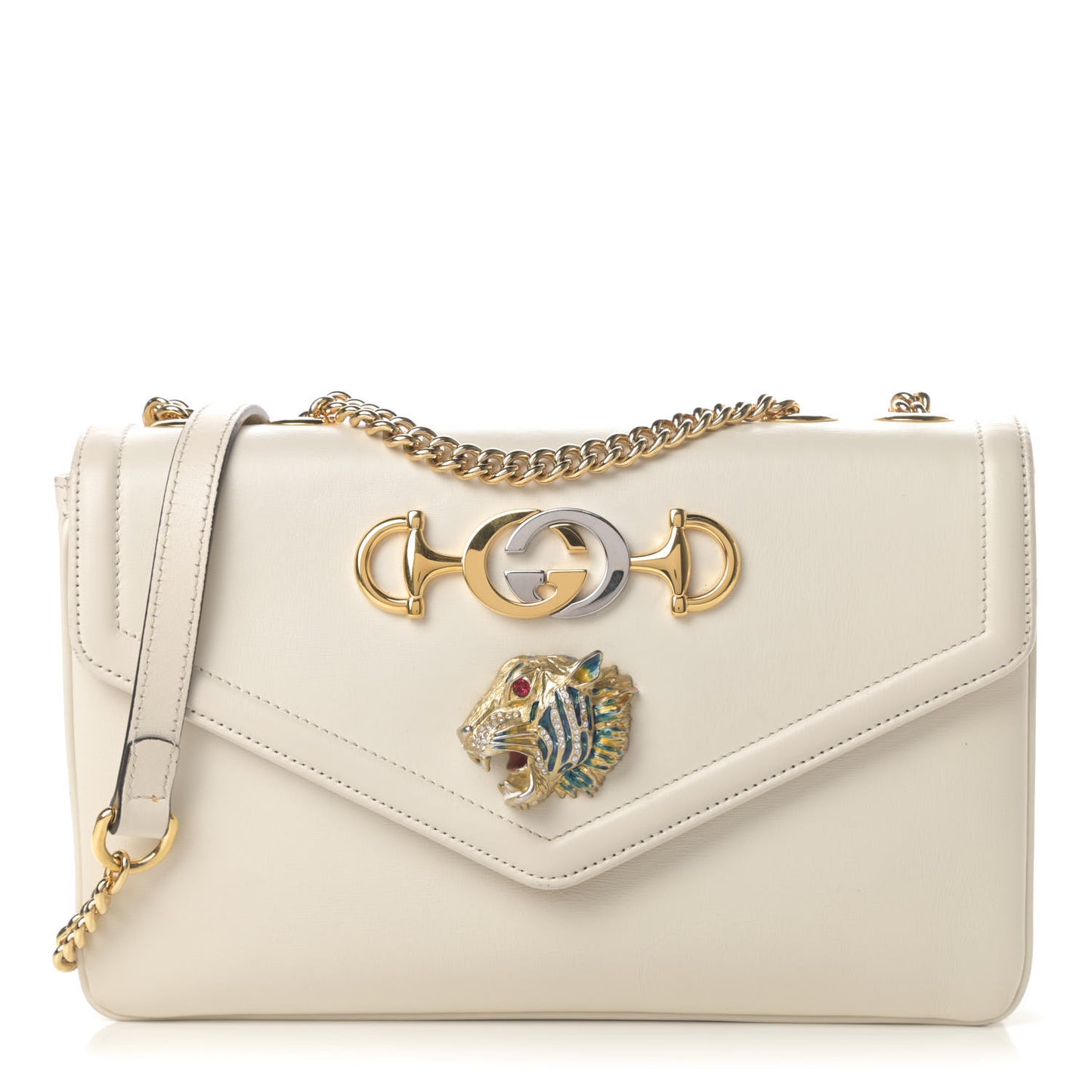Vitello Palmellato Lux Crystal Medium Rajah Shoulder Bag Mystic White Multicolor