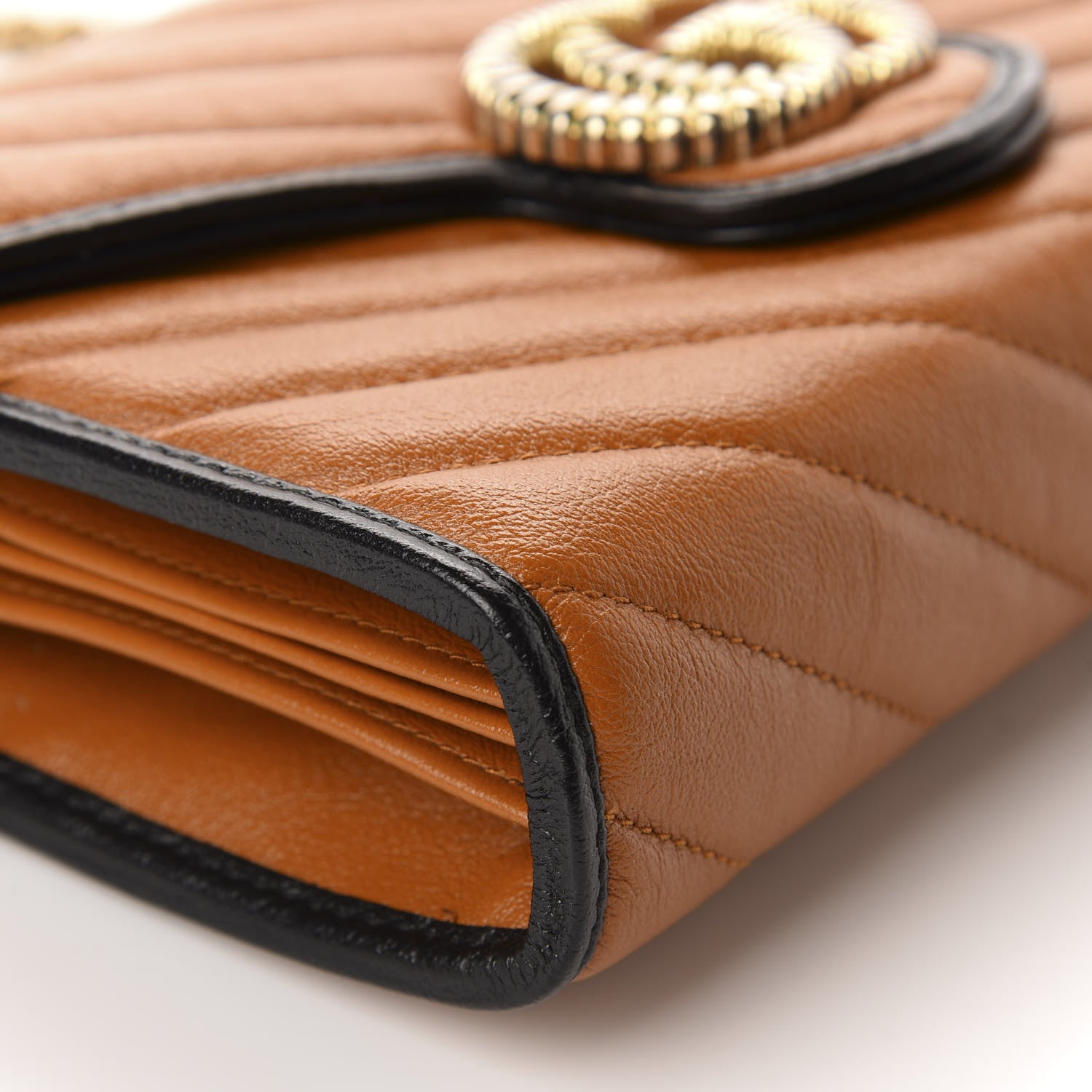 Gucci Vintage Effect Calfskin Matelasse Diagonal Torchon GG Marmont Chain Wallet Cognac 6 of 10