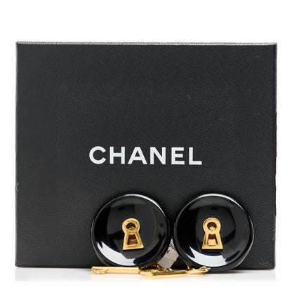 Chanel Resin Lock Key Drop Clip On Earrings Gold Black 6 of 6