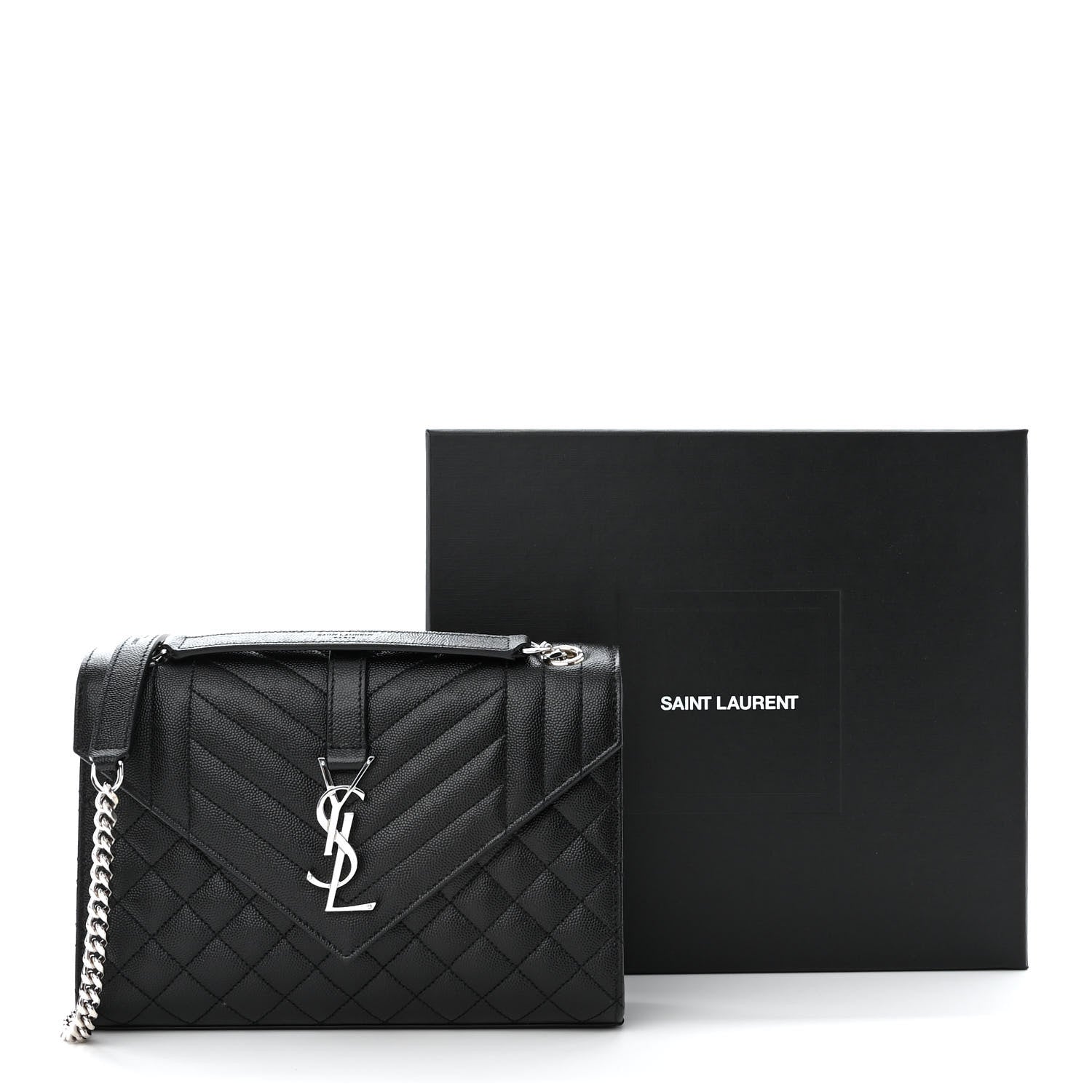 Saint Laurent Grain De Poudre Textured Mixed Matelasse Triquilt Medium Monogram Satchel Black 11 of 11