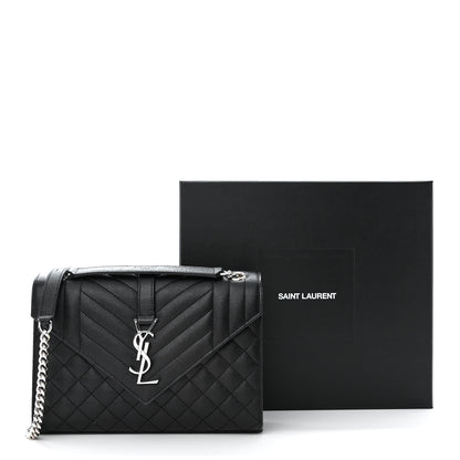 Saint Laurent Grain De Poudre Textured Mixed Matelasse Triquilt Medium Monogram Satchel Black 11 of 11