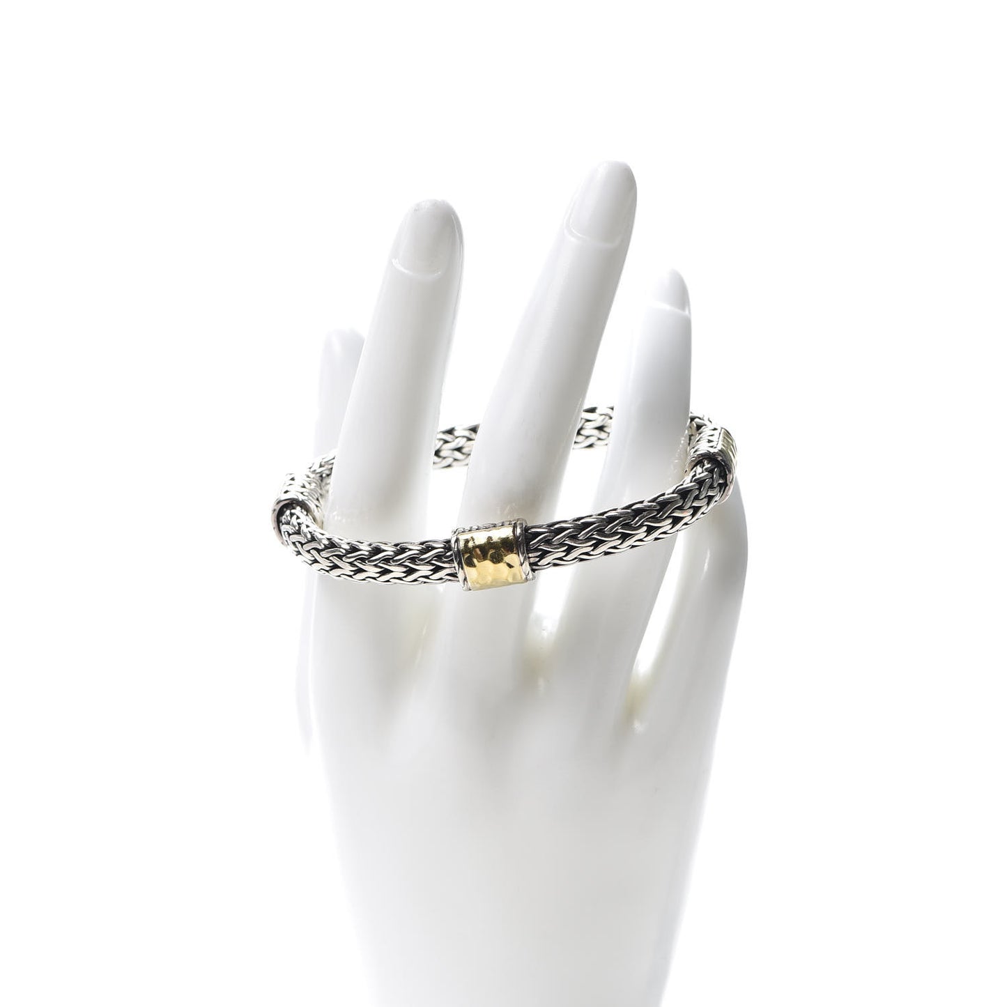 Sterling Silver 22K Yellow Gold 10mm Classic Chain Hammered Bracelet