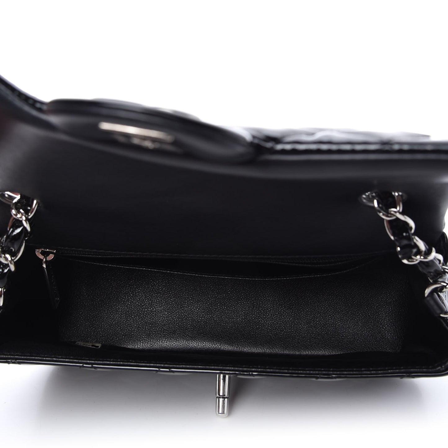 Patent Calfskin Quilted Mini Rectangular Flap Black