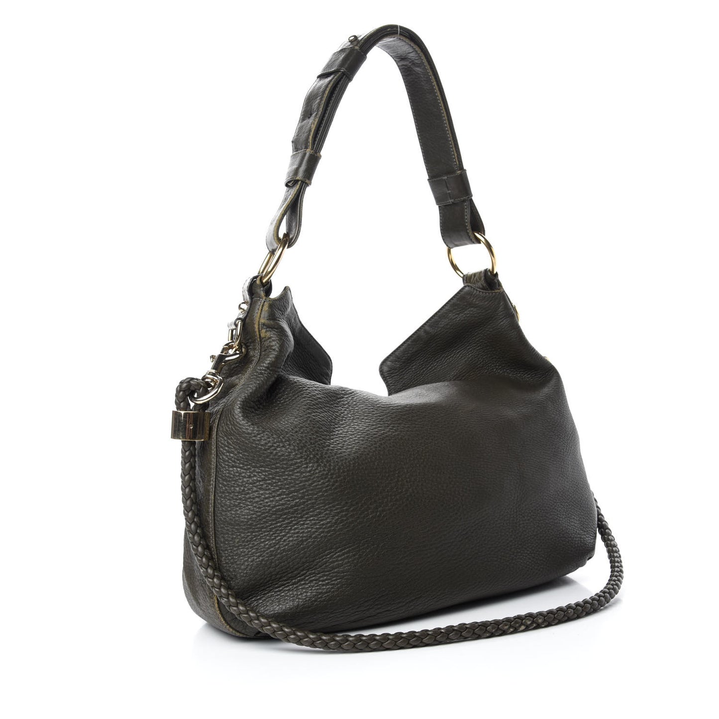 Pebbled Calfskin Medium G Wave Shoulder Bag Olive Green