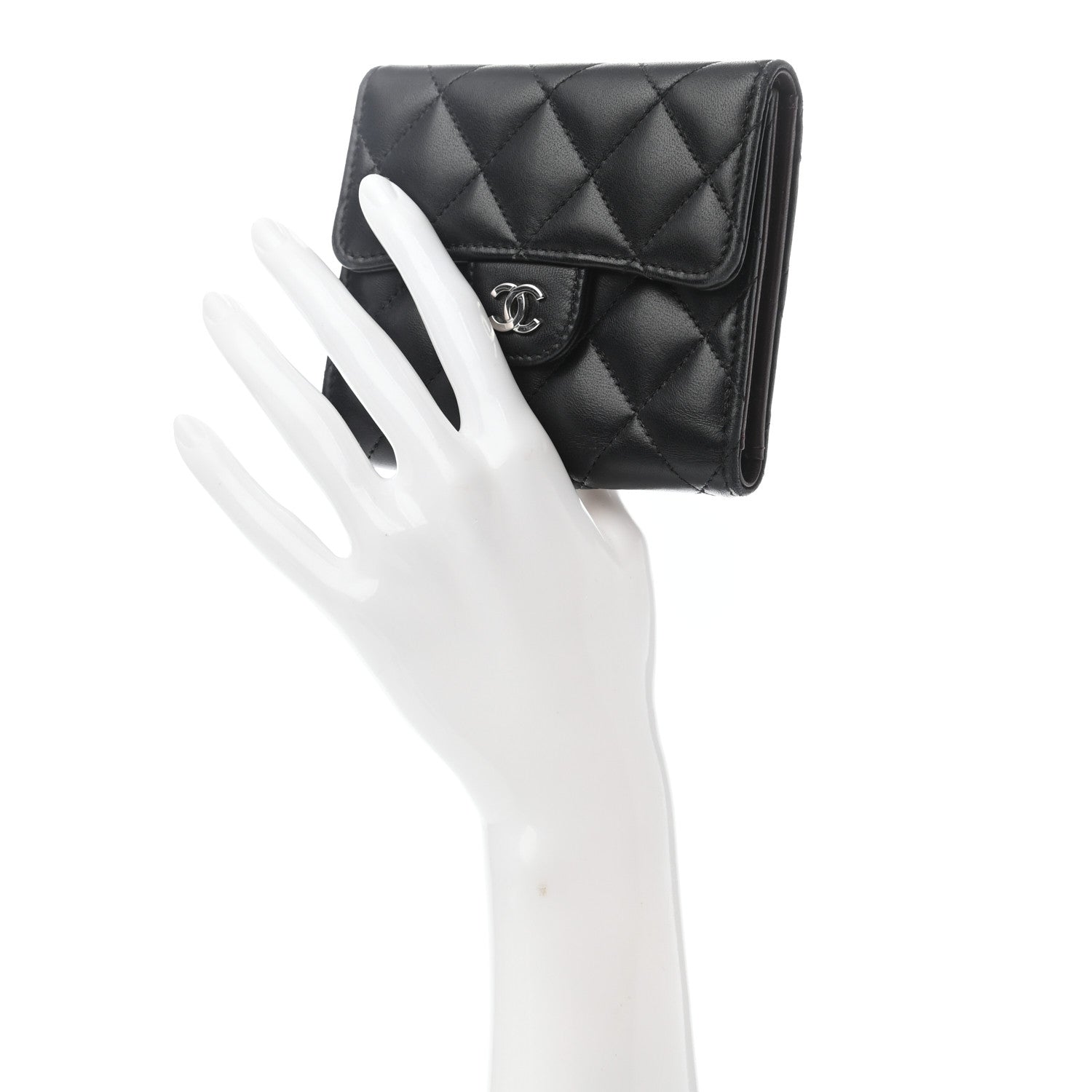Chanel Lambskin Quilted Compact Flap Wallet Black 2 of 7