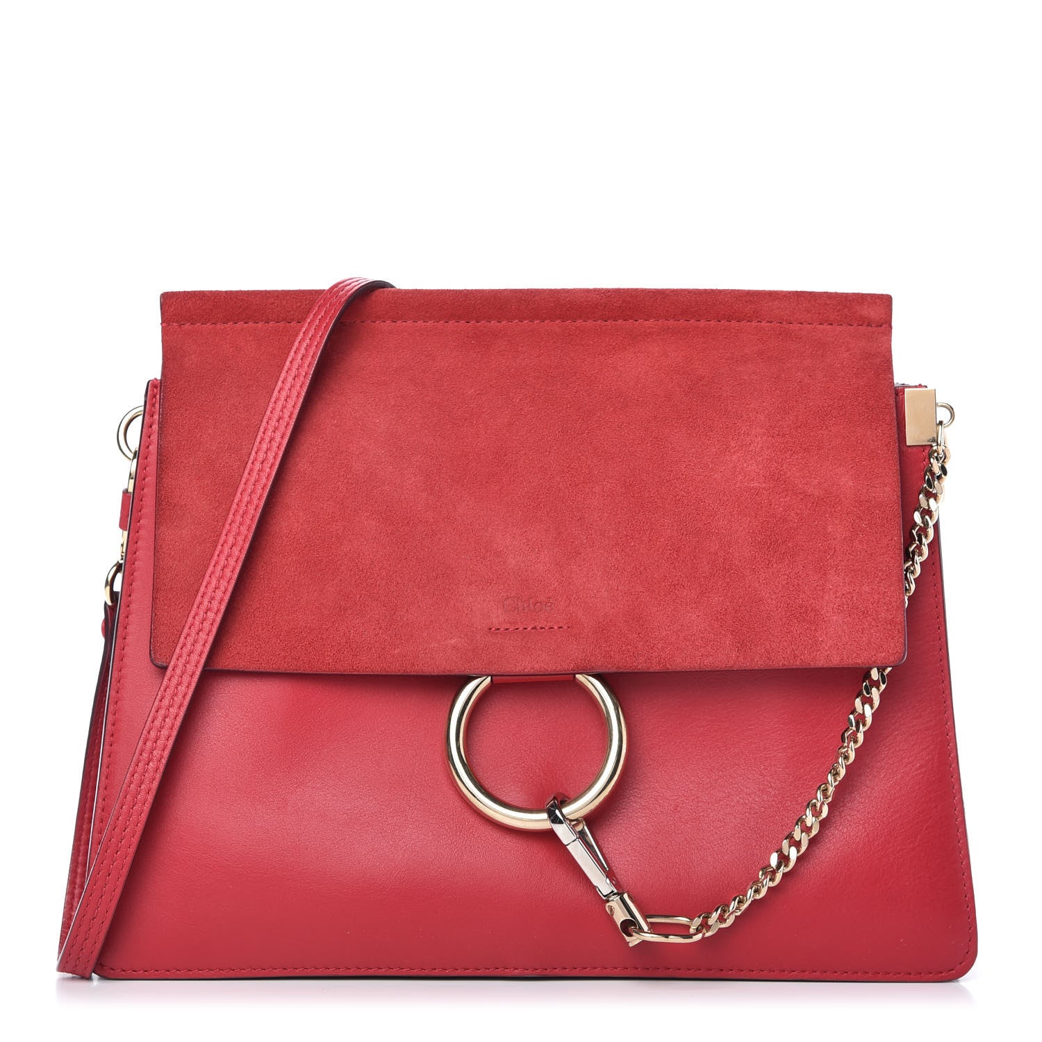 Chloe Calfskin Suede Medium Faye Shoulder Bag Red 1 of 10