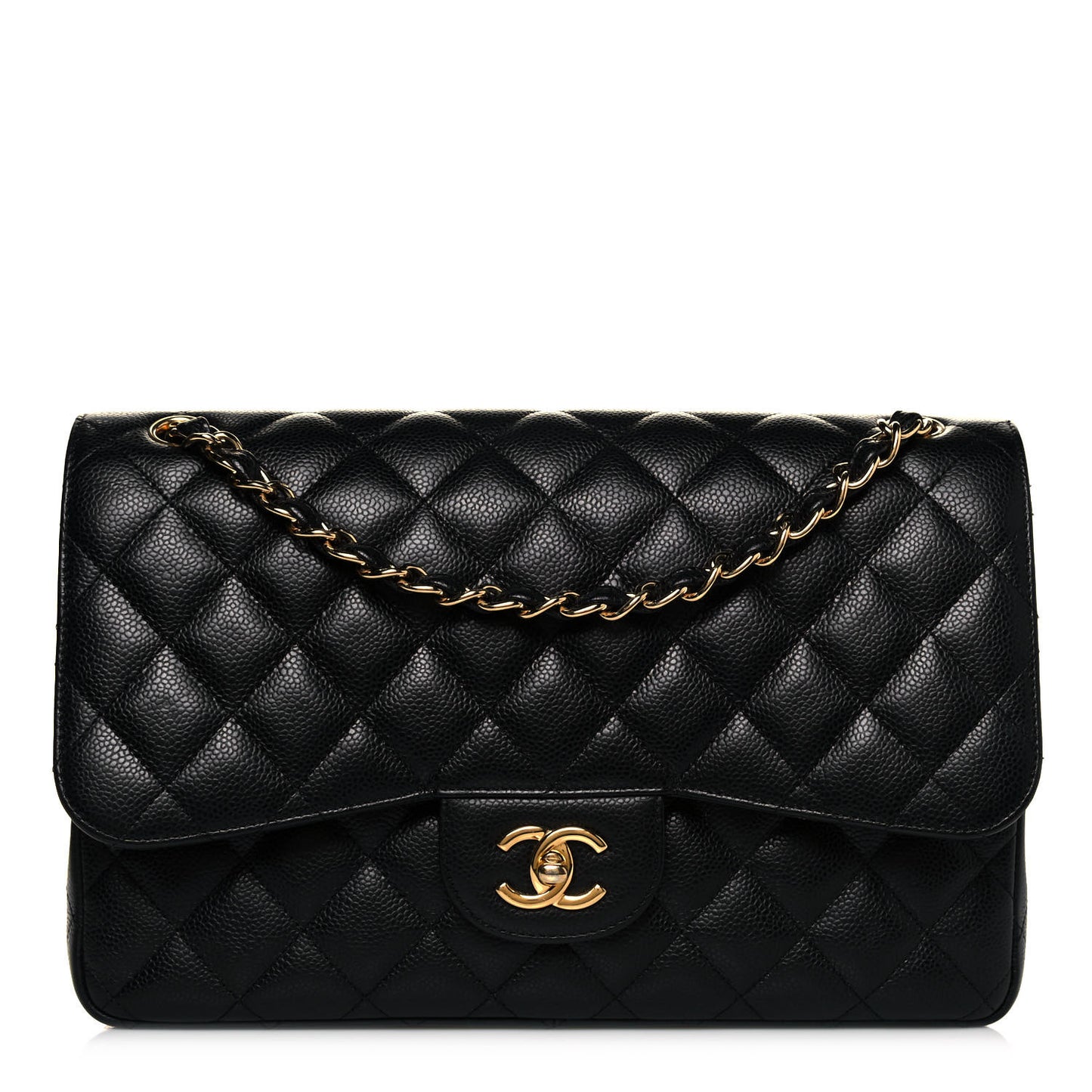 Caviar Quilted Jumbo Double Flap Black