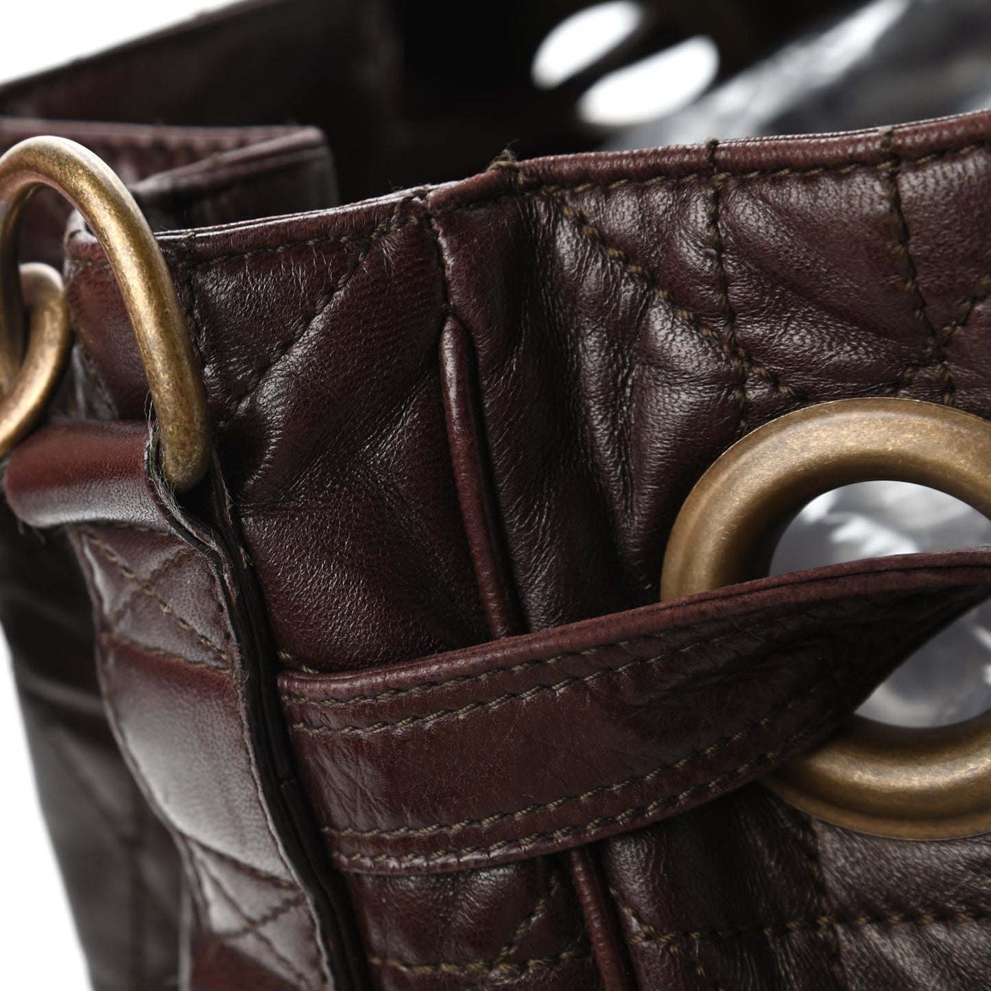 Lambskin Cannage Drawstring Bag Dark Brown