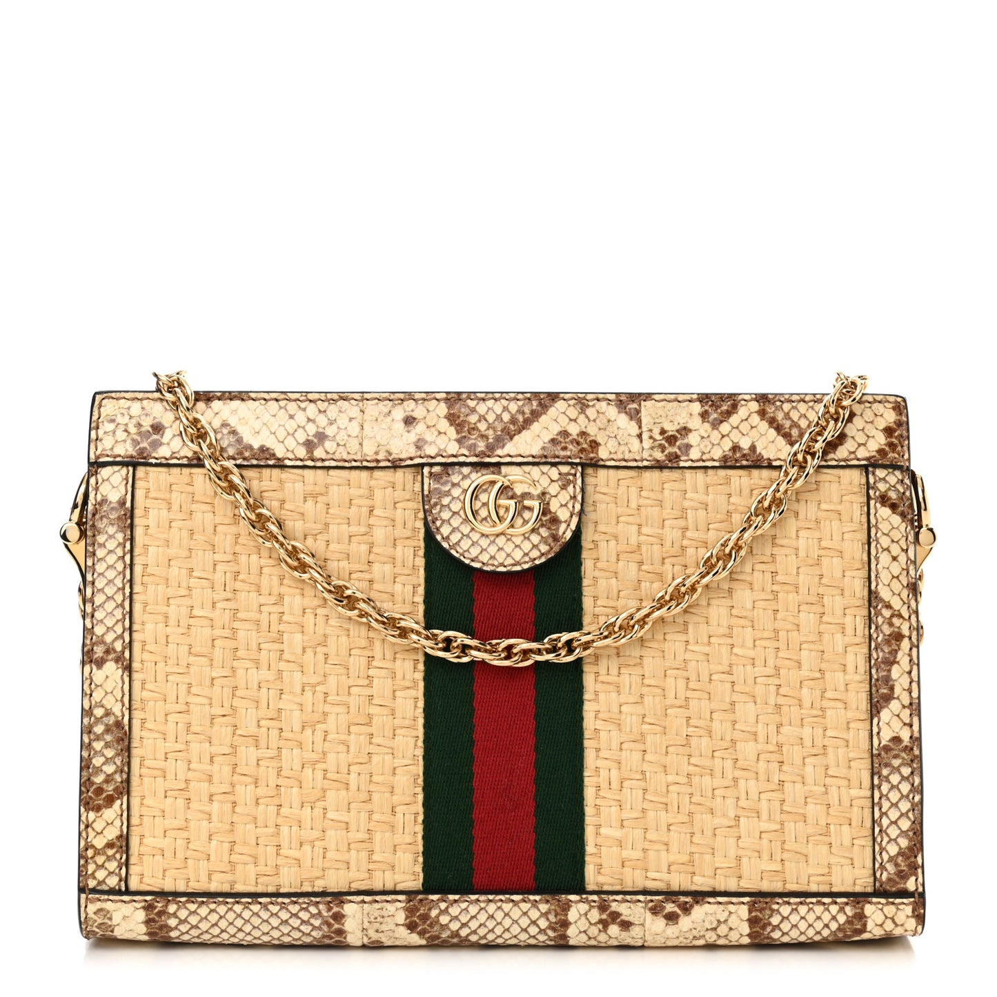 Raffia Elaphe GG Small Ophidia Chain Shoulder Bag Natural Cream Brown