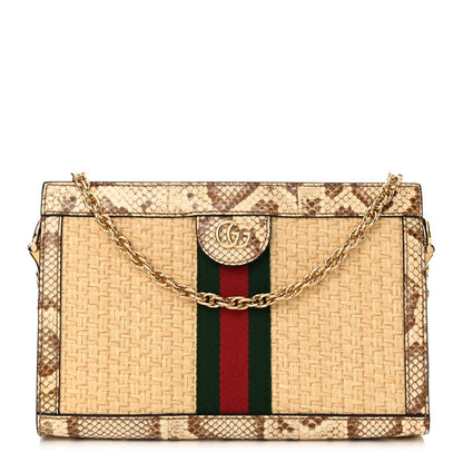 Gucci Raffia Elaphe GG Small Ophidia Chain Shoulder Bag Natural Cream Brown 1 of 11