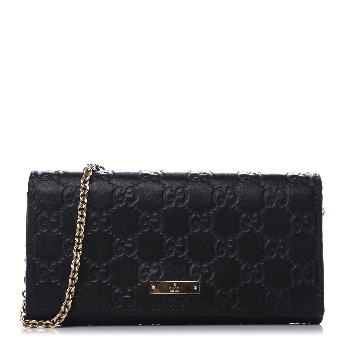 Guccissima Margaux Calfskin Metal Bar Chain Wallet Black