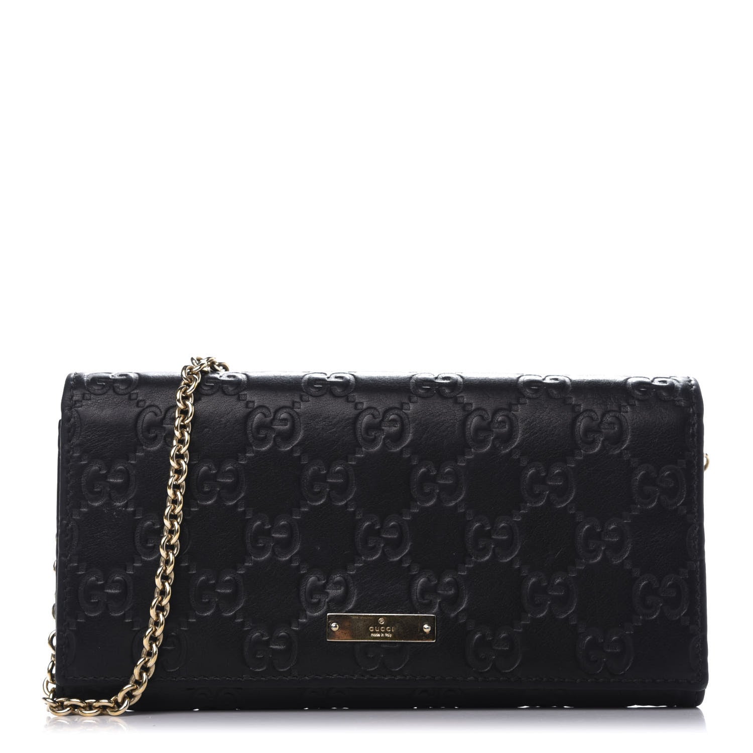 Gucci Guccissima Margaux Calfskin Metal Bar Chain Wallet Black 1 of 8