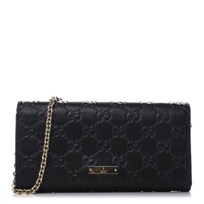 Gucci Guccissima Margaux Calfskin Metal Bar Chain Wallet Black 1 of 8