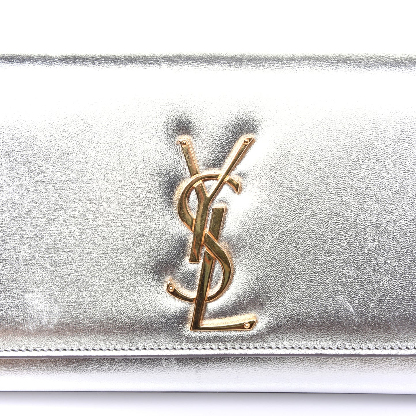 Metallic Calfskin Classic Monogram Cassandre Clutch Argento