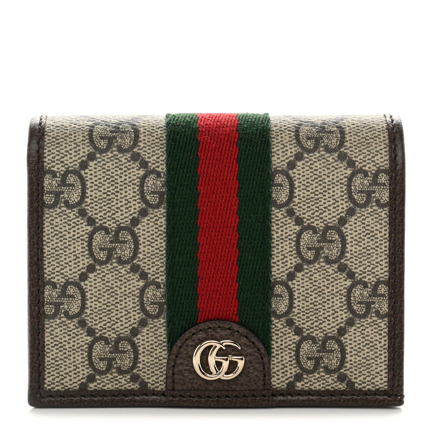 Gucci GG Supreme Monogram Web Ophidia Small Wallet Beige Dark Brown 1 of 8